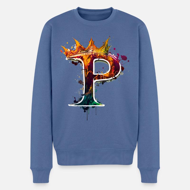 Graffiti Buchstabe P mit 👑 - Männer Premium Bio Pullover - Taubenblau