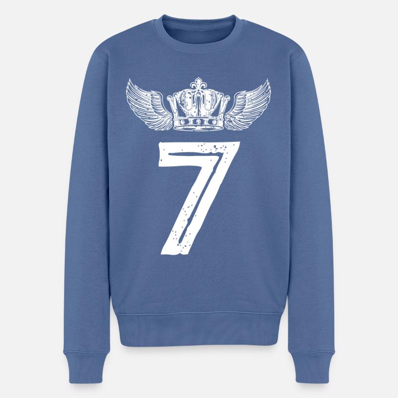 7 Couronne de numéros - Pull Premium bio Homme - bleu pigeon