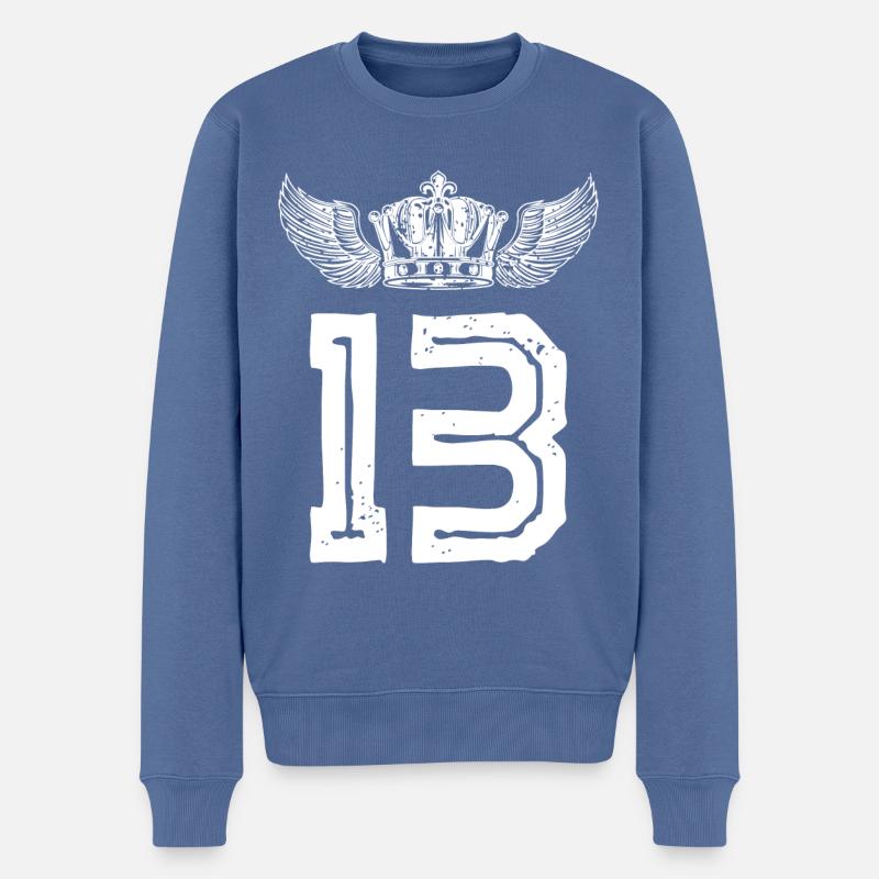 13 Couronne numérique - Pull Premium bio Homme - bleu pigeon