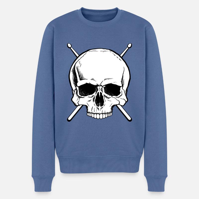 Drummer Schlagzeug Totenkopf - Männer Premium Bio Pullover - Taubenblau