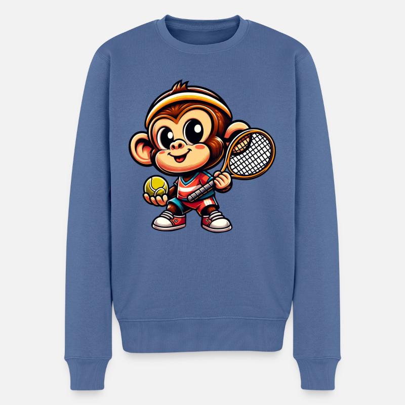 Tennisspielender Schimpanse - Männer Premium Bio Pullover - Taubenblau