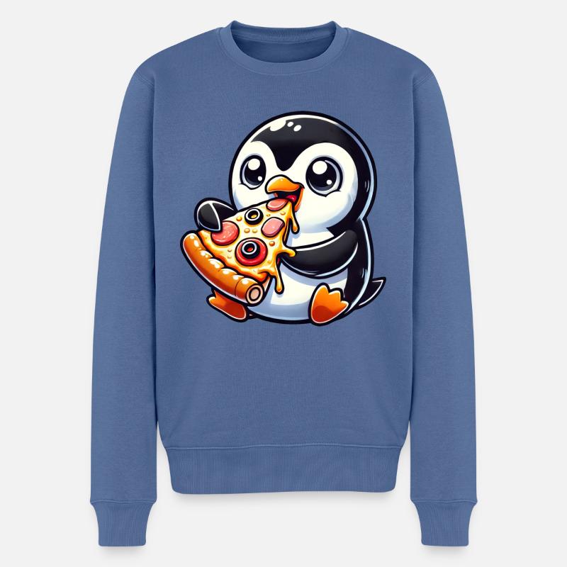 Lustiger Pinguin Pizza Oliven Käse Fast Food - Männer Premium Bio Pullover - Taubenblau