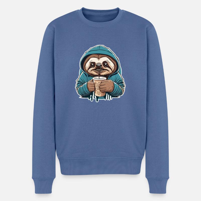 Sloth Kaffee Morgenmuffel Faultier - Männer Premium Bio Pullover - Taubenblau