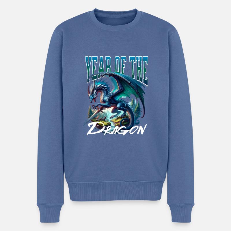 Année du Dragon 2024 - Astrologie Chinoise - Pull Premium bio Homme - bleu pigeon