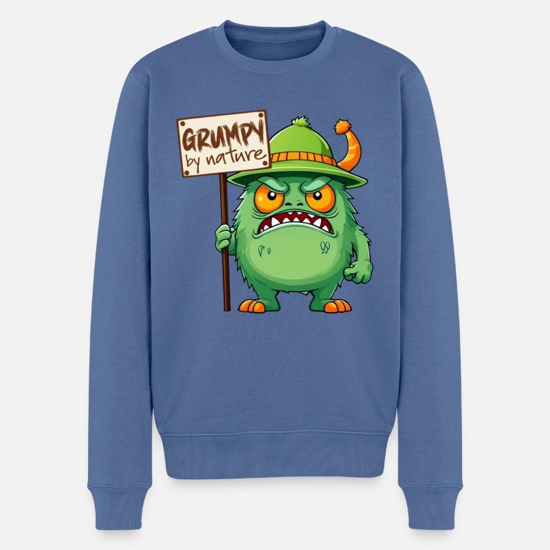 Drôle monstre de mauvaise humeur - Pull Premium bio Homme - bleu pigeon