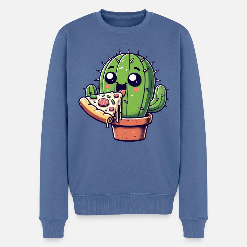 Bande dessinée mignonne Cactus Pizza - Pull Premium bio Homme - bleu pigeon