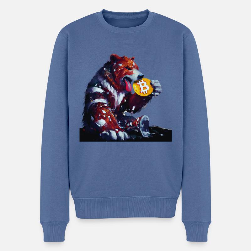 Kapitalistischer Bär frisst Bitcoin Kryptowährung - Männer Premium Bio Pullover - Taubenblau