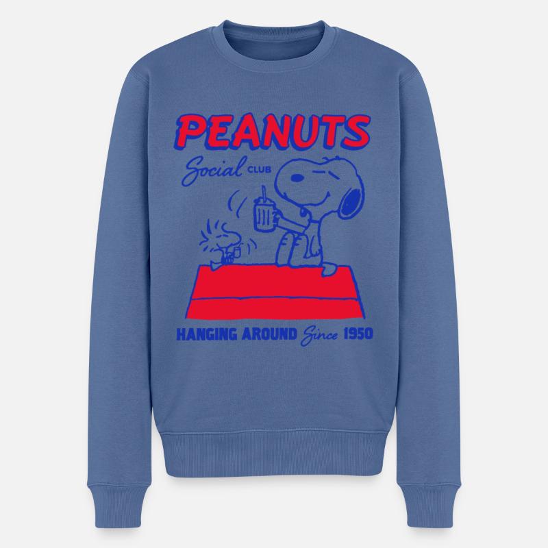 Peanuts Social Club Design Mit Snoopy - Männer Premium Bio Pullover - Taubenblau
