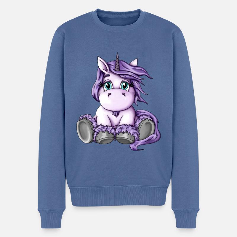 Sucre mignonne créature mythique duveteuse licorne violette - Pull Premium bio Homme - bleu pigeon
