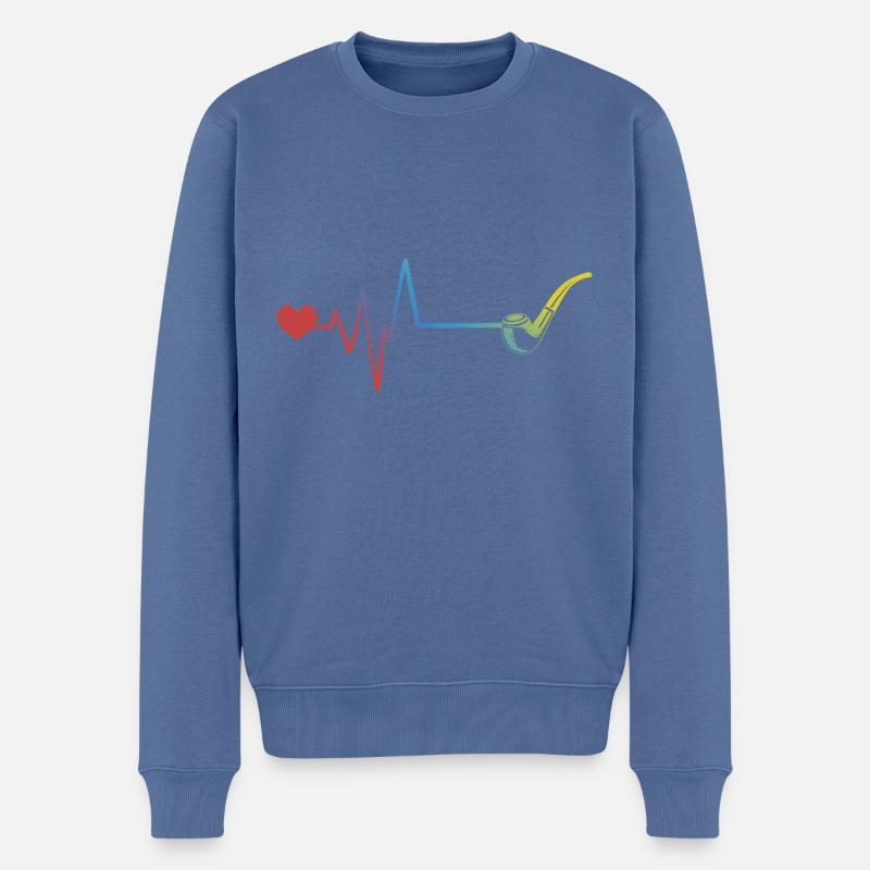 Pfeife Puls Herzschlag - Männer Premium Bio Pullover - Taubenblau