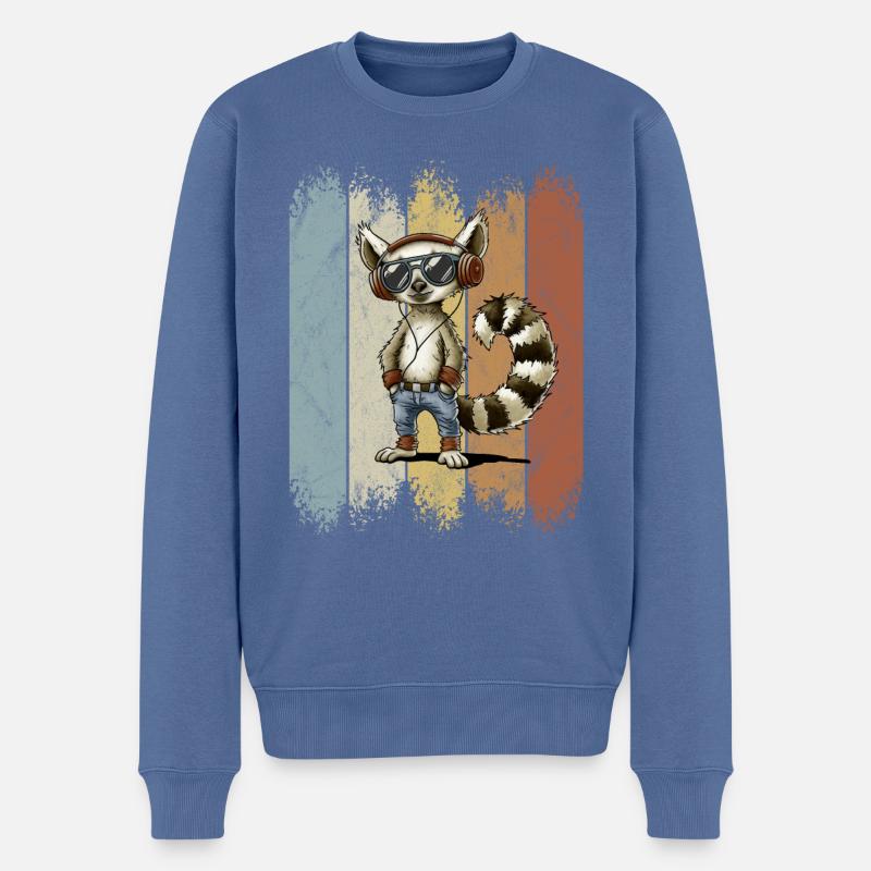 Retro lässiger Lemur mit Kopfhörer & Sonnenbrille - Männer Premium Bio Pullover - Taubenblau