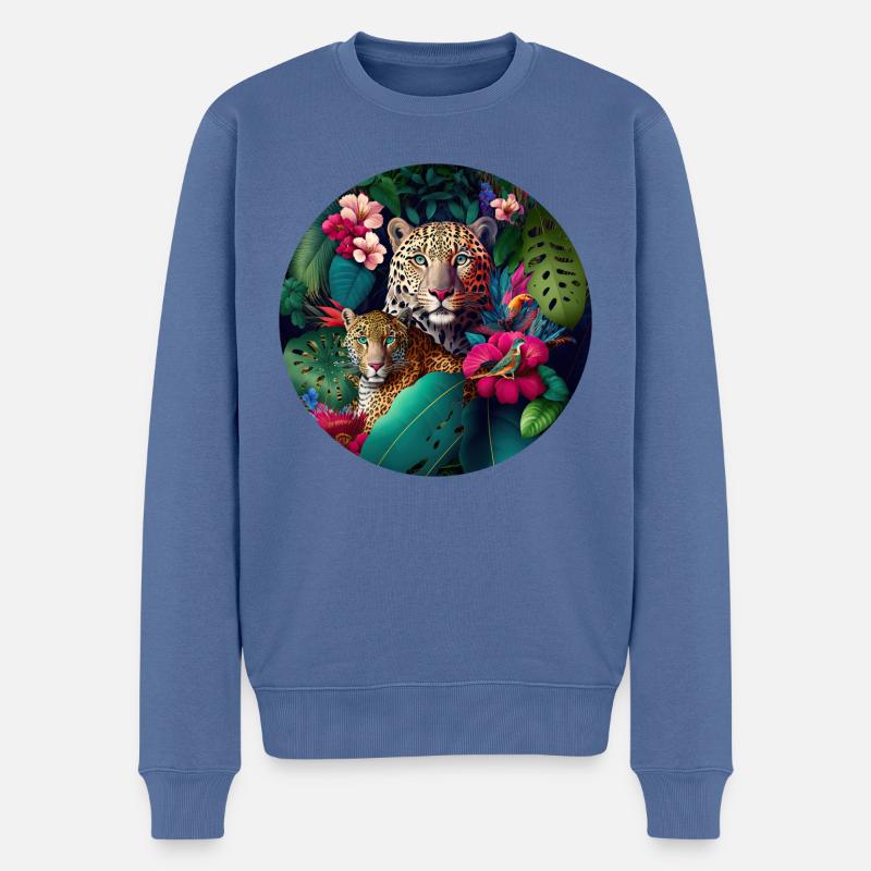 Fleurs de la jungle léopard - Pull Premium bio Homme - bleu pigeon