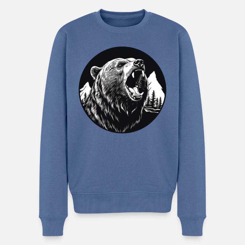 Grizzly Bär - Männer Premium Bio Pullover - Taubenblau
