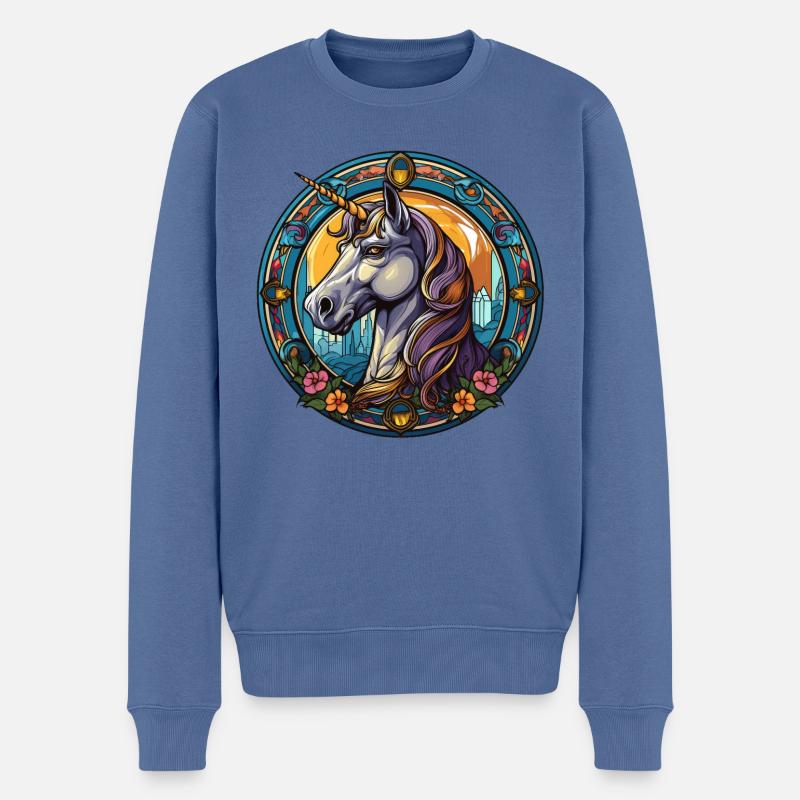 Einhorn - Männer Premium Bio Pullover - Taubenblau