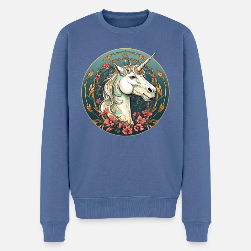 Einhorn - Männer Premium Bio Pullover - Taubenblau