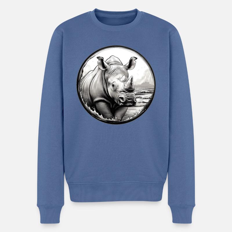 Nashorn - Männer Premium Bio Pullover - Taubenblau