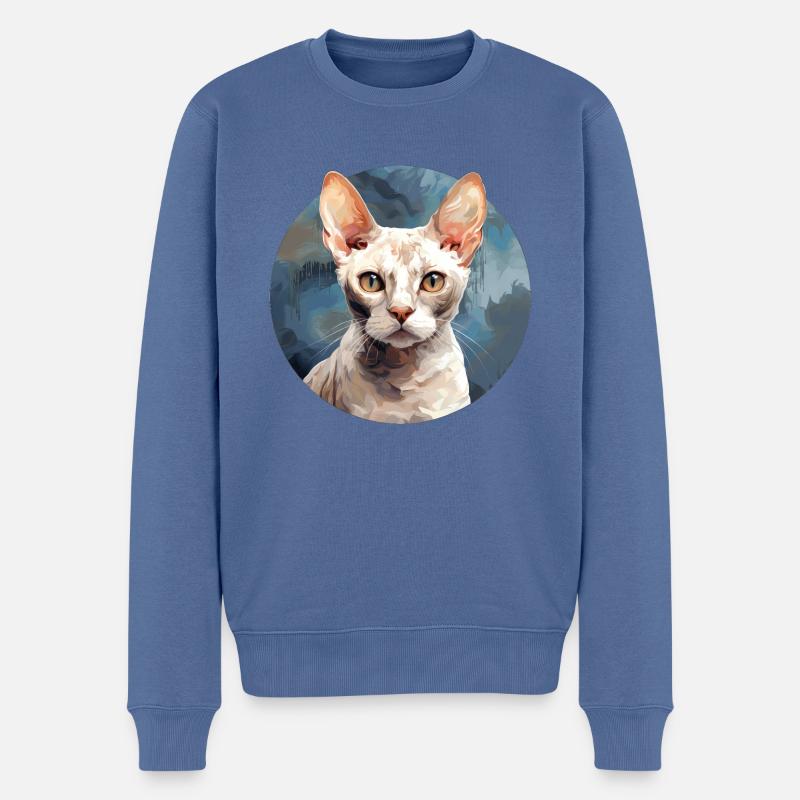 Devon Rex Chat - Pull Premium bio Homme - bleu pigeon