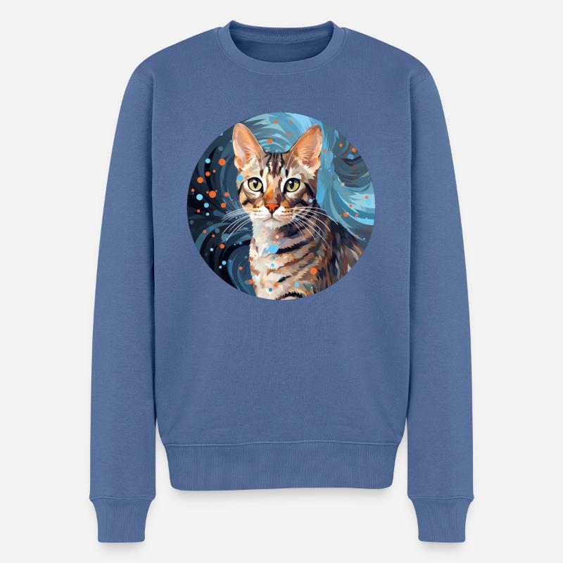 Chat Ocicat - Pull Premium bio Homme - bleu pigeon