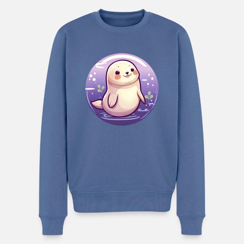 Robbe Kawaii - Männer Premium Bio Pullover - Taubenblau