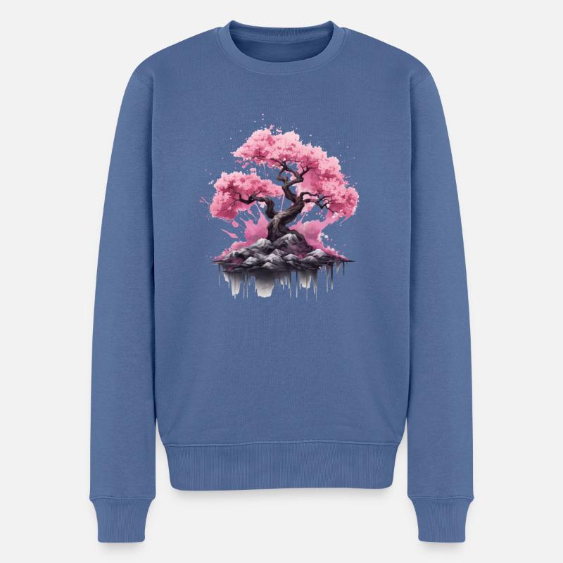 cherry blossom tree Kirschblüte - Männer Premium Bio Pullover - Taubenblau