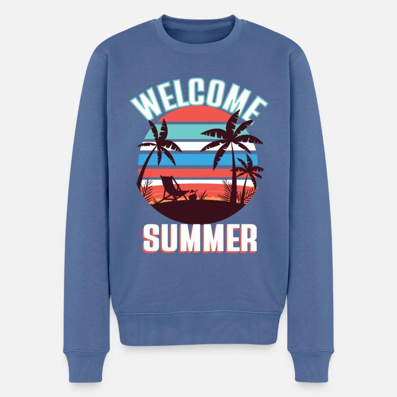 Welcome Summer Beach Palmen - Männer Premium Bio Pullover - Taubenblau