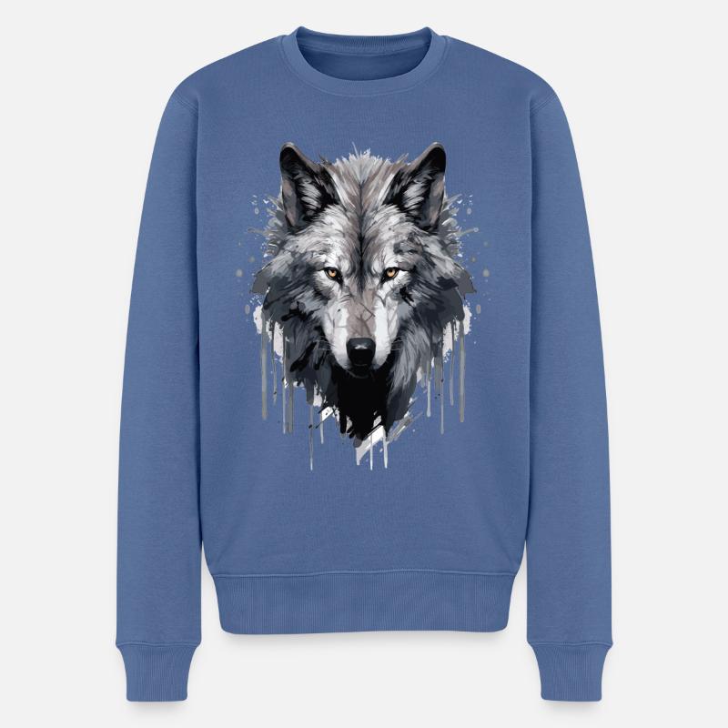 Wolf Wolfsgesicht - Männer Premium Bio Pullover - Taubenblau