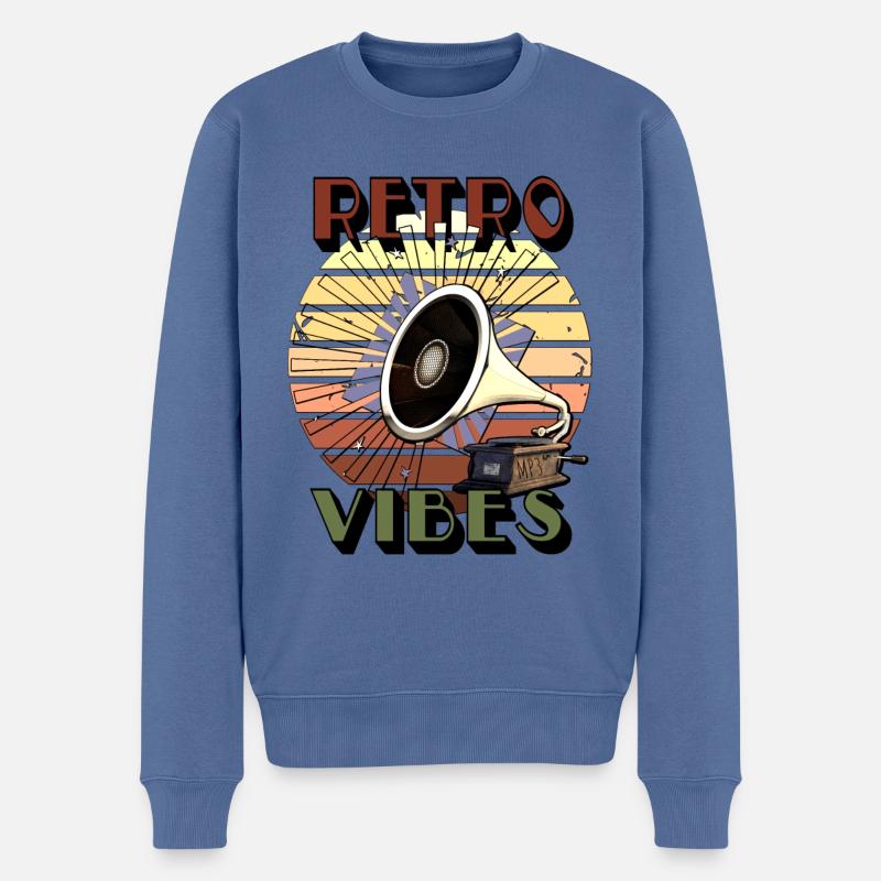 Retro-Vibes mit einem Grammophon bei Sonnenuntergang - Männer Premium Bio Pullover - Taubenblau