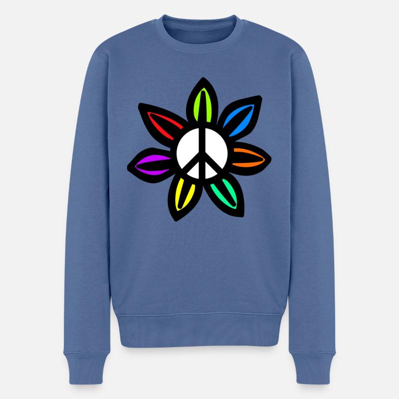 Friedensblume - Männer Premium Bio Pullover - Taubenblau