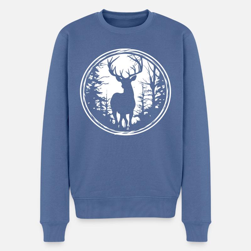 Hirsch - Männer Premium Bio Pullover - Taubenblau
