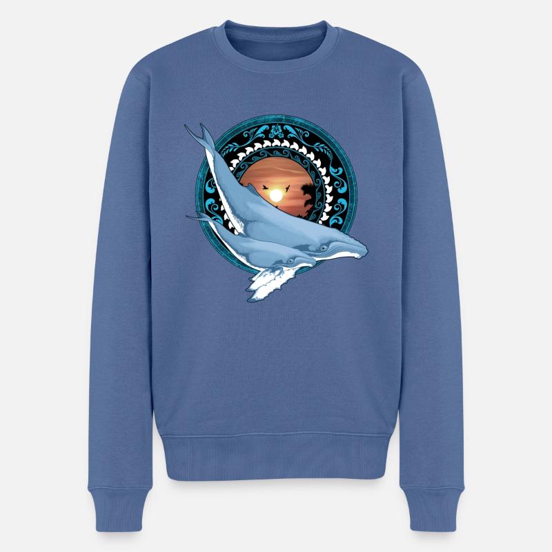 Buckelwal Hawaiianisch - Männer Premium Bio Pullover - Taubenblau