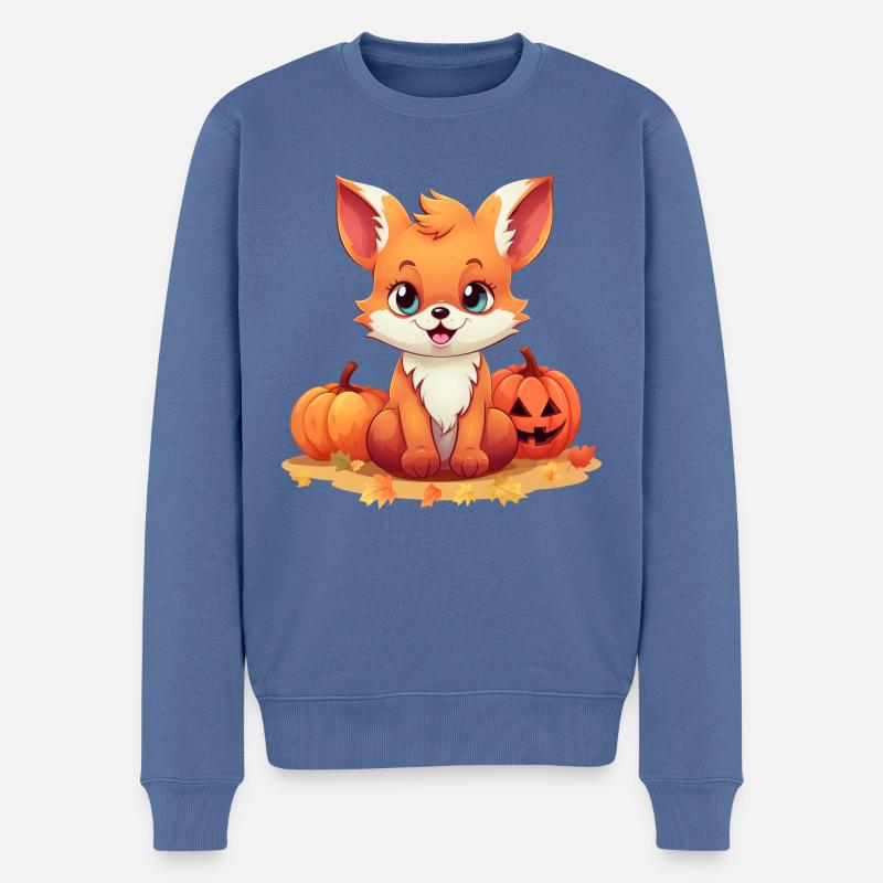 Halloween Herbst: Füchse im Laub - Männer Premium Bio Pullover - Taubenblau