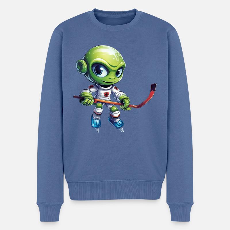 Alien Eishockeyspieler - Männer Premium Bio Pullover - Taubenblau