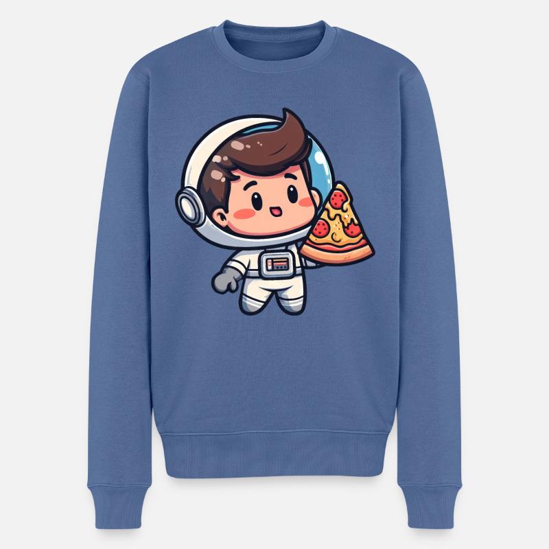 Astronaute avec pizza - Pull Premium bio Homme - bleu pigeon