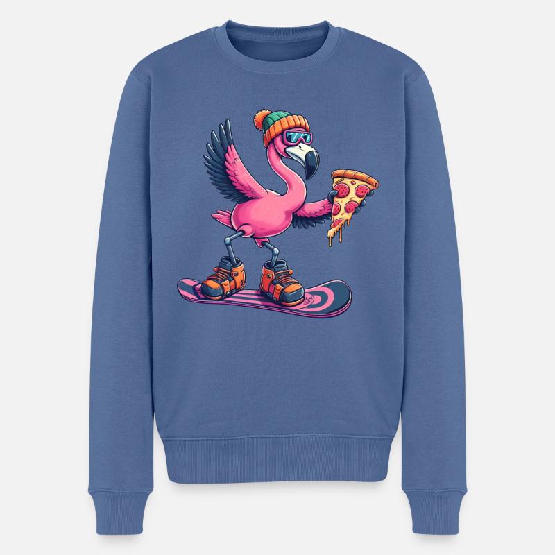 Flamingo Snowboard Pizza Hiver - Pull Premium bio Homme - bleu pigeon