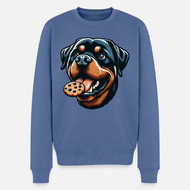 Rottweiler avec hamburger et biscuit - Pull Premium bio Homme - bleu pigeon