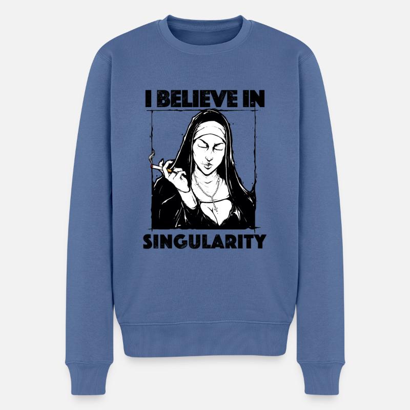 Je crois en la singularité - Pull Premium bio Homme - bleu pigeon