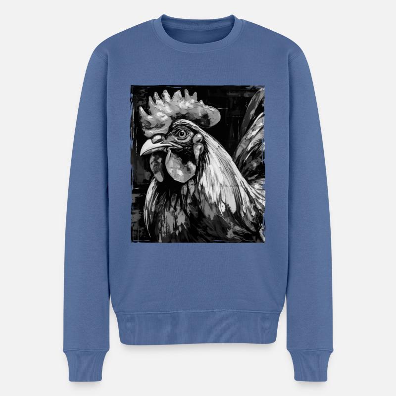 Hahn Porträt - Männer Premium Bio Pullover - Taubenblau