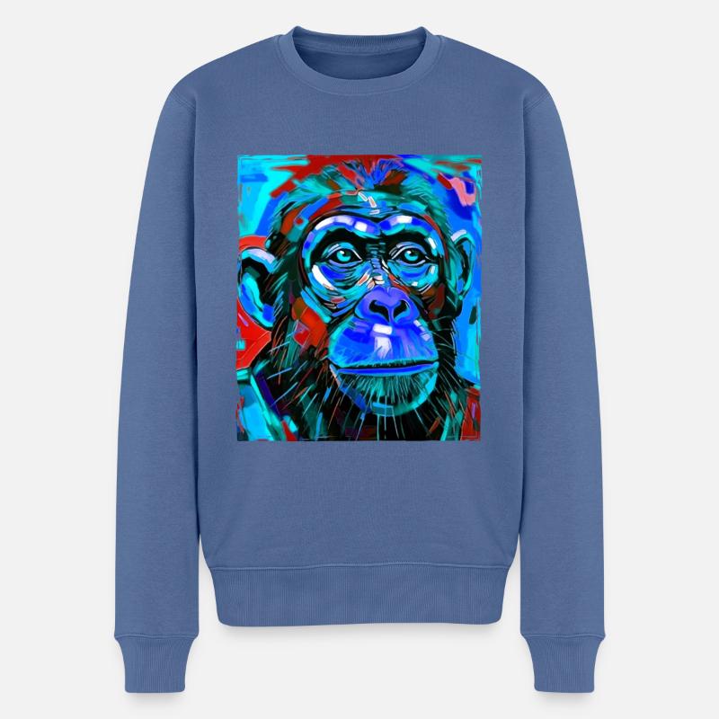 Affe Porträt - Männer Premium Bio Pullover - Taubenblau