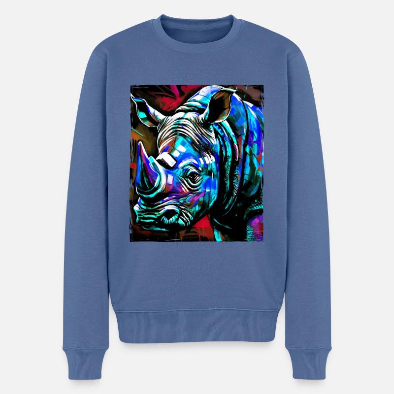 Nashorn Porträt - Männer Premium Bio Pullover - Taubenblau