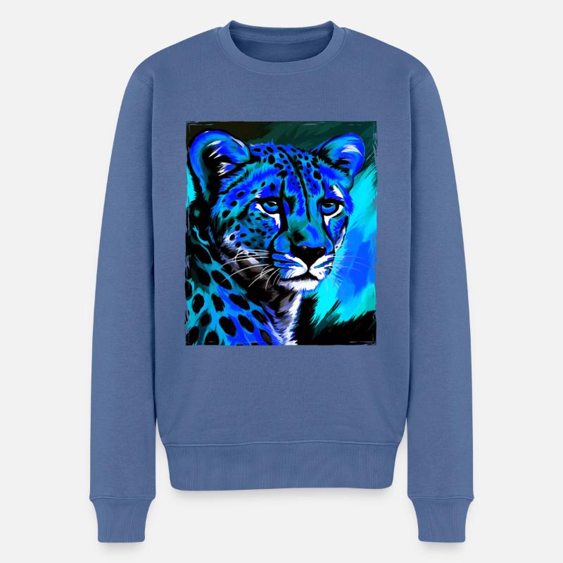 Gepard Porträt - Männer Premium Bio Pullover - Taubenblau