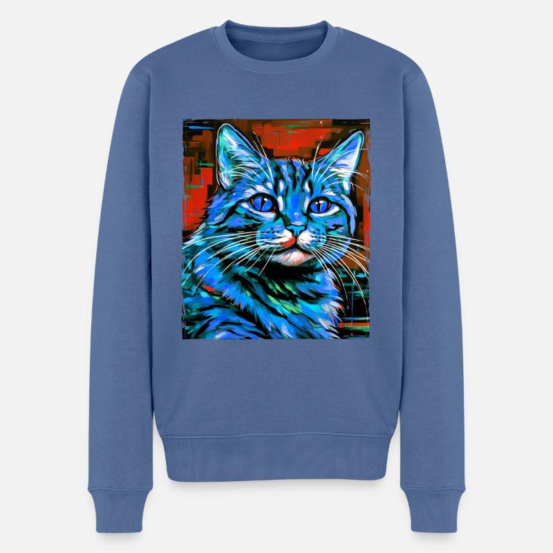 Katze Porträt - Männer Premium Bio Pullover - Taubenblau