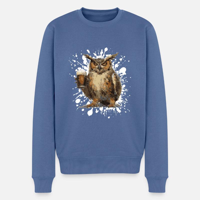 Eule Bier Lustig - Männer Premium Bio Pullover - Taubenblau