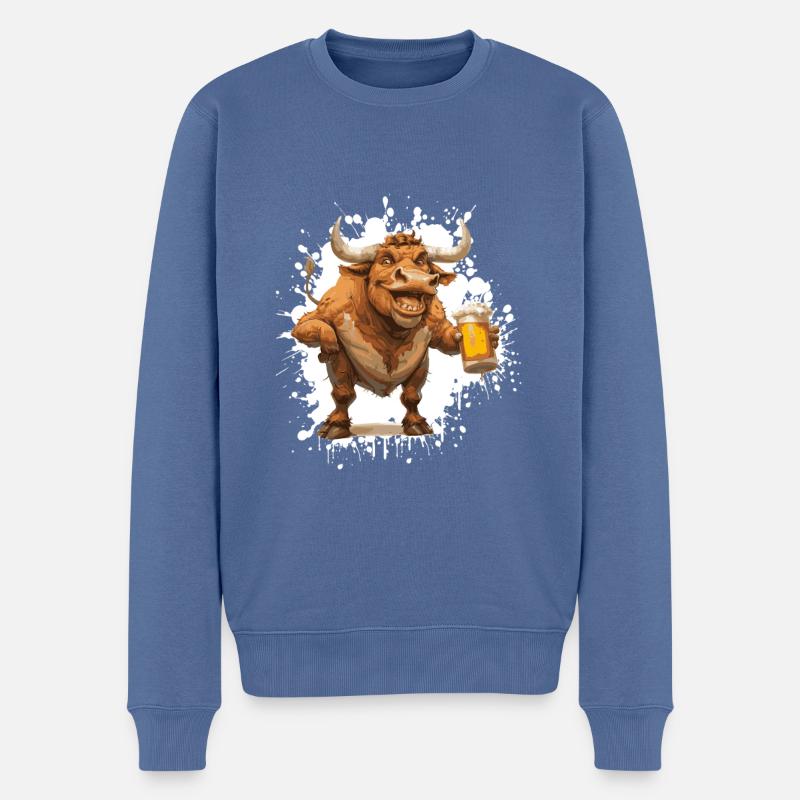 Stier Bier Lustig - Männer Premium Bio Pullover - Taubenblau