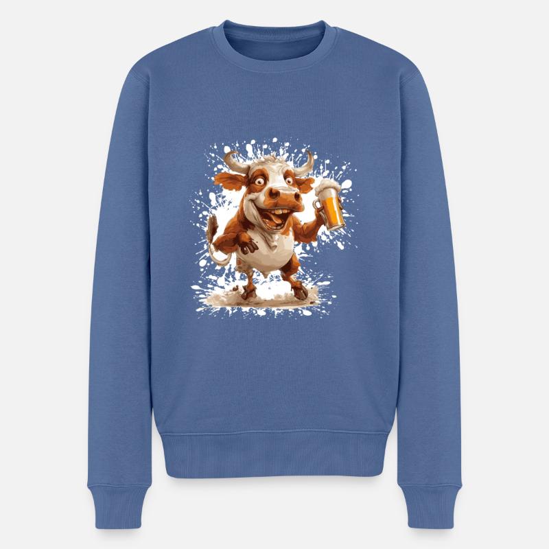 Bière de vache drôle - Pull Premium bio Homme - bleu pigeon