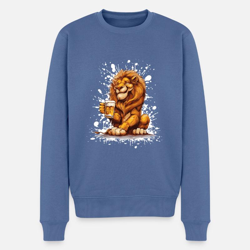Löwe Bier Lustig - Männer Premium Bio Pullover - Taubenblau