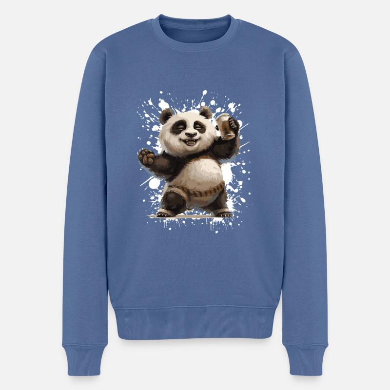 Panda Bier Lustig - Männer Premium Bio Pullover - Taubenblau
