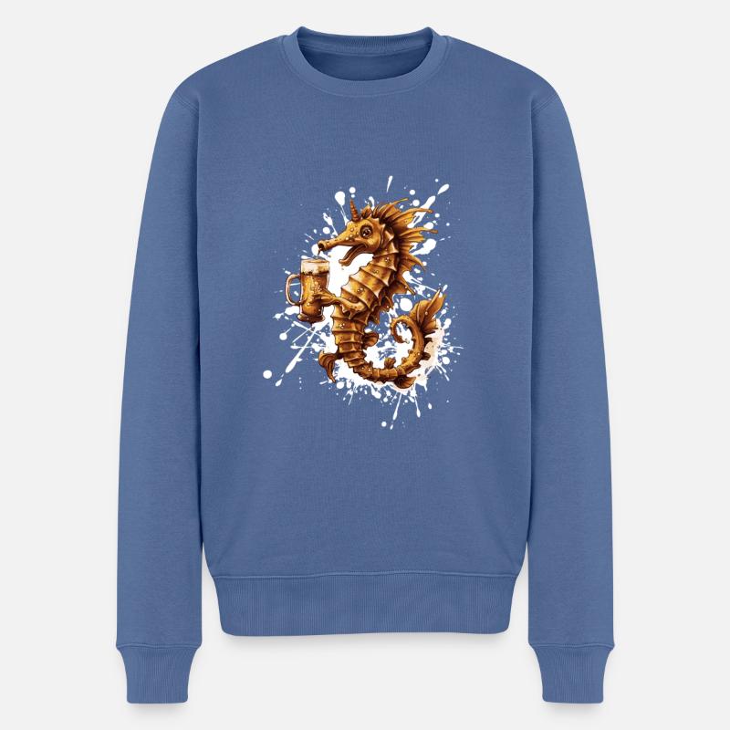 Seepferd Bier Lustig - Männer Premium Bio Pullover - Taubenblau