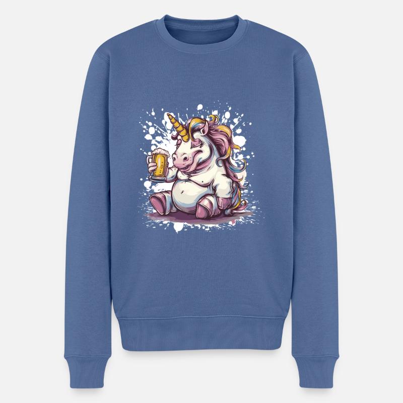 Einhorn Bier Lustig - Männer Premium Bio Pullover - Taubenblau