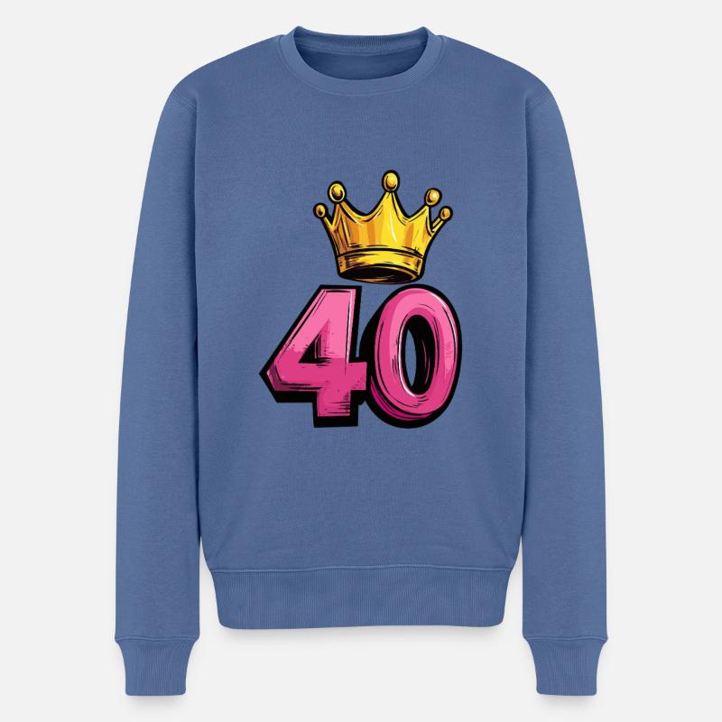 40 Zahl Krone - Männer Premium Bio Pullover - Taubenblau