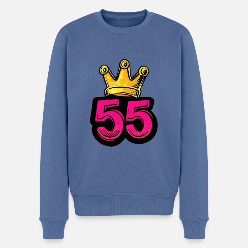 55 Zahl Krone - Männer Premium Bio Pullover - Taubenblau
